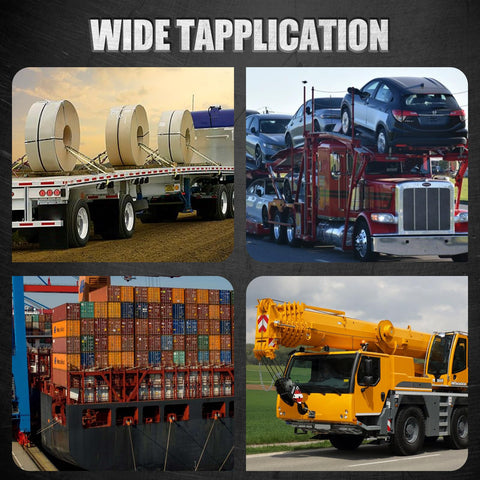 Image showcasing various applications of Heavy Duty Load Binder Chain Three Eighths Inch By Ten Foot With G70 Hooks, for transport and towing.