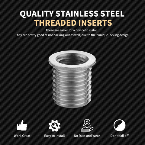 Side view of stainless steel M8x1.25 threaded insert with flange, 11.7mm long