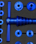 Pro Grade Bike Bearing Press Kit With 35 Adapters, Headset Press Tool, aluminum finish, detailed parts in foam case