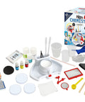 Chemistry Of The Tiny Lab Kit With Hands On Illuminated Station And 3 Clip On Magnifying Glasses For Close Up Experiments, kit parts laid out