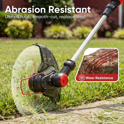 Close-up of 8 Pack 0.080 Inch 20 Ft Auto Feed Weed Eater String Line for Craftsman Weed Wacker cutting grass with abrasion resistance.