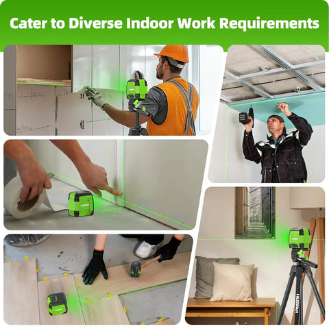 Self Leveling Laser Level With 60 Inch Tripod And 98 Feet Range Green Cross Line Laser Tool For Picture Hanging Home Reno And Indoor Projects Manual And Auto Level Modes Batteries And Carrying Bag Included in use on various indoor projects