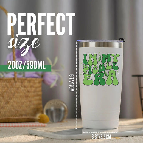 Dope Pickle Lover Travel Tumbler With Secure Spill Proof Lid 20 Oz Double Walled Stainless Steel Thermal Insulated Cup For Smoothies Coffee Cold Drinks Court Side Vibe Squad Approved Gift Present with playful pickle design.