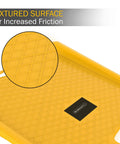 Close-up of Heavy Duty Portable Curb Ramp With 1000lb Capacity For Furniture Dollies Hand Trucks And Moving Carts A Practical Threshold Ramp For Luggage Wheelbarrows Lawn Mowers Mopeds And More Yellow, showing textured surface for friction.