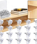Clear 5mm Plastic Shelf Pegs 20 Pack Self Locking Clips for Kitchen Cabinets Bookshelves Closet Furniture Replacement Pins Holder Durable PVC Easy Install, Secure Grip, Great for Heavy Load Cabinets and Shelves displayed with tools and books.