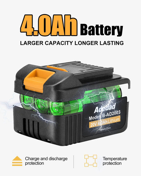 4.0Ah lithium battery for 1/2 Inch Cordless Brushless Impact Wrench Kit 300 Ft-Lbs Max Torque 3000 RPM 20V Power