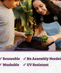 Children planting herbs in a breathable fabric raised garden bed 3 cu ft no assembly needed reusable weatherproof outdoor planter for vegetables.