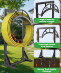 Sturdy Metal Hose Holder And Freestanding Hose Storage Rack With Two Tool Hooks For Outdoor Yards Farms And Lawns Black Finish, Easy Assembly, Keeps Hose And Tools Organized And Ready To Roll