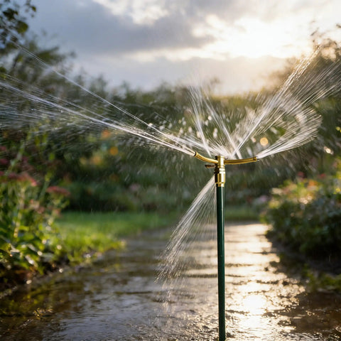 Two Pack 3 Arm Garden Sprinkler With Adjustable Telescoping Rod And Spike Base 360 Degree Rotation For Large Yards in action