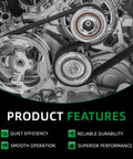 High Performance Drive Belt Tensioner And Pulley Kit For Dodge Journey Ram 2009-2017 showing pulleys and serpentine belt in engine compartment.