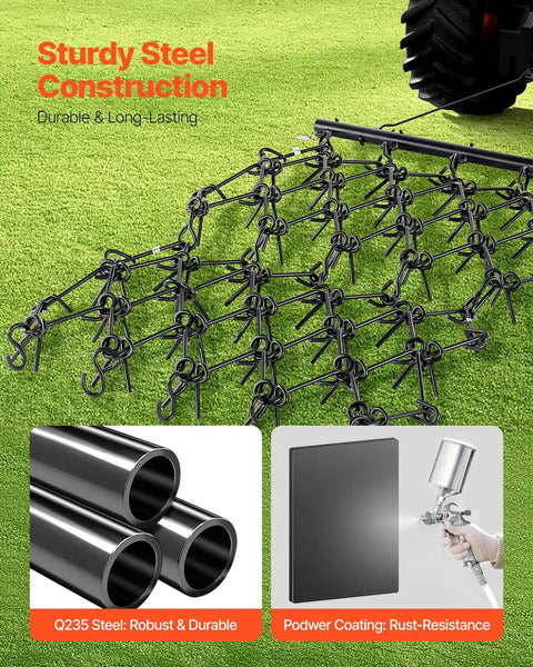 Drag Harrow For Tractor ATV And UTV Use Heavy Duty Chain Harrow With 69 Teeth 4 Ft By 4 Ft made of sturdy Q235 steel