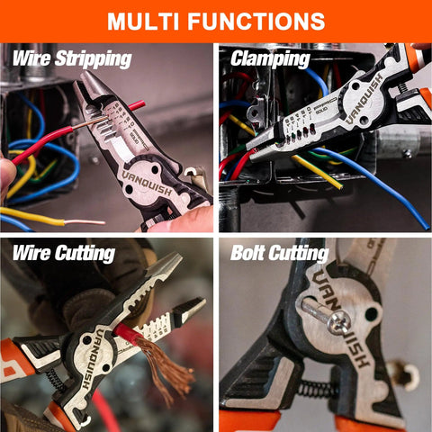 All In One Wire Stripper And Pliers Set For Electricians, 4 In 1 Heavy Duty Tool With Wire Stripper, Wire Cutter, Bolt Cutter And Pliers