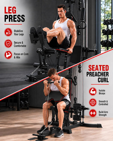 All In One Home Gym Machine With Leg Press And Preacher Curl Versatile Full Body Workout System for home gyms in use