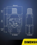 Premium 5 Pack Thermal Circuit Breaker With Auto Reset Function 5 Amp Overload Protector Switch dimensions diagram showing measurements.