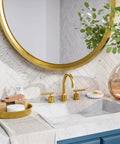 Gold 3 Hole Widespread Bathroom Faucet With 8 Inch Centers Two Handle Brass Vanity Tap Antique Style With Pop Up Drain