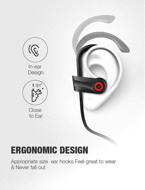 U18 True HD Bluetooth Earbuds Wireless Headphones for Gym and Running, ergonomic design with ear hooks, black