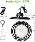 480V UFO LED High Bay Light Workhorse With 100W 120W 150W Selectable Output, dimensions view with power cord and hook