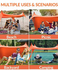 Beach Tent Sun Shelter 10x10ft UPF50 Plus Portable Shade Canopy Orange in beach, picnic, backyard, and camping settings