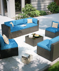 All Weather Wicker Outdoor Furniture Set, 7 Piece Sectional Sofas With Waterproof Cover, Rust Resistant Steel Frame in garden.