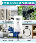 Two Pack 45 Plus 5 MFD Round Dual Motor Run Capacitors 440/370V for air conditioners, fans, pumps, and dryers.