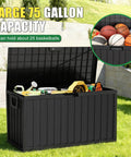 75 Gallon Outdoor Storage Box Weatherproof And Lockable For Patio Cushions, Garden Tools, And Outdoor Gear Black