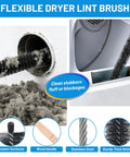 Dryer Vent Cleaner Kit With Universal Vacuum Hose Attachment showing lint brush cleaning vent and collected lint.