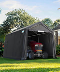 8x14 Ft Steel Peak Roof Portable Garage Shelter Carport For Motorcycle Or Bike And Garden Tools With Two Roll Up Doors And Vents