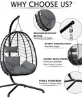 Hanging Egg Chair With Stand For Indoor And Outdoor Relaxation Cozy Wicker Hammock Lounge Chair With Cushion Swinging Basket Chair.