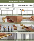 Installation guide for Telescoping One And One Eighth Inch Curtain Rod Set Beefy Heavy Duty Drapery Rod with step-by-step illustrations.
