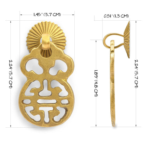 Wealth And Longevity Brass Cabinet And Furniture Pulls Set Of 2 In 2 Inches Wide 1.5W X 2.2H X 0.5D Premium Solid Brass Hardware dimensions shown