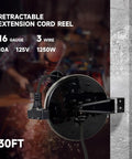 Go To 30 Ft Retractable Extension Cord Reel With 16/3 SJTW Power Cord And Three Outlets Ceiling Or Wall Mount 10 Amp Circuit Breaker
