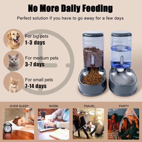 Premium Stainless Steel Automatic Pet Feeder And Water Dispenser With Gravity Fed Bowls, 12.6"x12"x16.7", ideal for pet owners away for days.