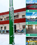 Heavy Duty Square Foam Pole Cover For Basements And Garages Featuring No Sweat Wrap Up Design And Tough As Nails Impact Shield For Wooden Columns Basketball Stands And Fence Posts In Classic Matte Black with snow on a green pole.