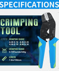 Heavy Duty Ratchet Wire Crimper Tool Hella Tight Grip For Open Barrel Terminal Connectors showing specifications and dimensions.