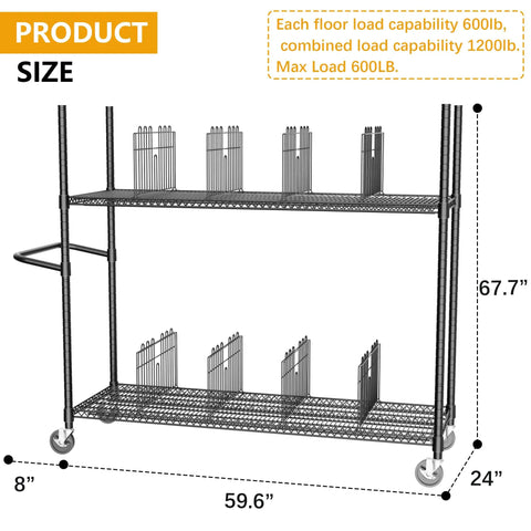No Sweat Heavy Duty Metal Rolling Cart For Cardboard Box Storage Two Tier Wire Packing Station dimensions with dividers.