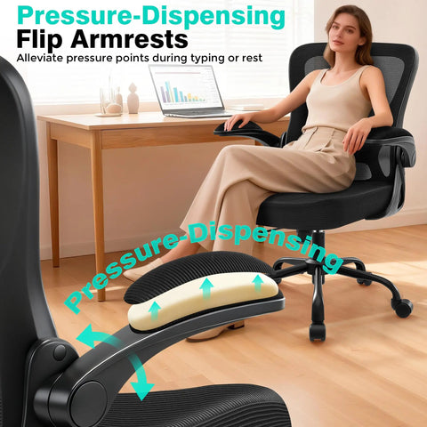 Ergonomic Breathable Mesh Desk Chair With Adjustable Lumbar Support And Flip Up Armrests High Back Boss Level Comfort