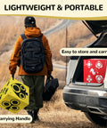 Person carrying Six Sided Self Healing Foam Archery Target With Carry Handle for Easy Arrow Removal near car trunk