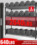 Beefy Heavy Duty Metal Wire Shelving Unit With Wheels, 4 Tier Industrial Storage Rack, total capacity 2640 lbs visible.