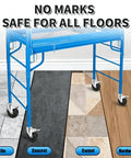 Set Of Four Five Inch Scaffolding Caster Wheels Smooth Rolling Elastic Rubber Tires on a blue scaffold safe for all floor types.