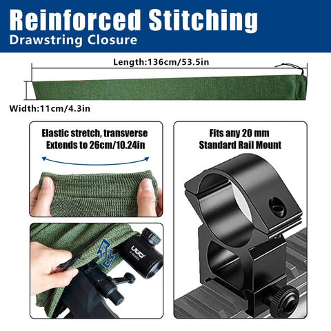 3-9x40 Rifle Scope With Red Green Illuminated Rangefinder Reticle gun sock and 20mm mount, elastic stretch, reinforced stitching