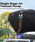 110V One Quarter HP 3.5 CFM Single Stage Rotary Vane Vacuum Pump Pro Grade With AC Manifold Gauge Set on car engine
