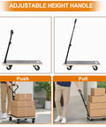 Heavy Duty 440lb Moving Dolly With Telescopic Handle, 3 Inch Non Slip Wheels, Phenolic Plywood Construction For Stable Transport Of Pianos, Washers, Sofas And Large Furniture, shown with push and pull use