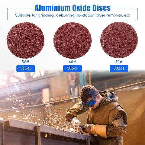 150 Piece 2 Inch Die Grinder Sanding Disc Set With 36 60 80 Grits For Surface Prep Sanding Grinding Polishing And Burr Removal