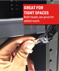 Using Four Inch Micro Combo Ratchet With One Quarter Inch Square Drive And Magnetic Bit Drive in tight space on metal shelving