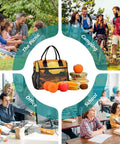 Insulated Lunch Tote Bag For Outdoor Picnics And Camping Cooler Bag with fruit and containers in lifestyle settings
