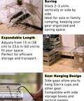 Expandable Slim Camping Rack Foldable Gear Shelf for Tent, Car, and RV Camping, Adjustable 15 to 23.6 Inches, shown stacked and folded.