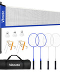 Portable Badminton Set With Anti Sag Net System Pro Grade Regulation Size 20 Foot By 5 Foot Easy Setup Durable Outdoor Net Includes 4 Rackets 3 Shuttlecocks 6 Poles And Carry Bag For Backyard Beach Park Family Fun shown with components