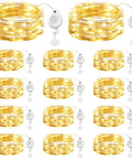 14 Pack Battery Operated LED Fairy Lights On 7ft Silver Wire Waterproof Twinkle String Lights With 20 LEDs Firefly Moon Star Glow For Mason Jars DIY Christmas Wedding Party Bedroom Decor displayed in coils with battery pack