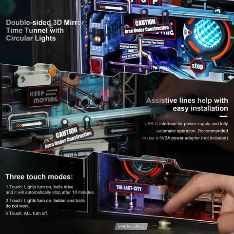 Epic 3D Puzzle Marble Run Model Kit For Adults Do It Yourself Hobbies For Men And Women Cyberpunk Cityscape With 187cm Track Gravity Lift And Marble Transit Labyrinth Adventure, USB-C lights