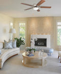 Living room with 52 Inch Hugger Ceiling Fan With Bowl Light Kit In Brushed Nickel, low profile design and dual finish blades.